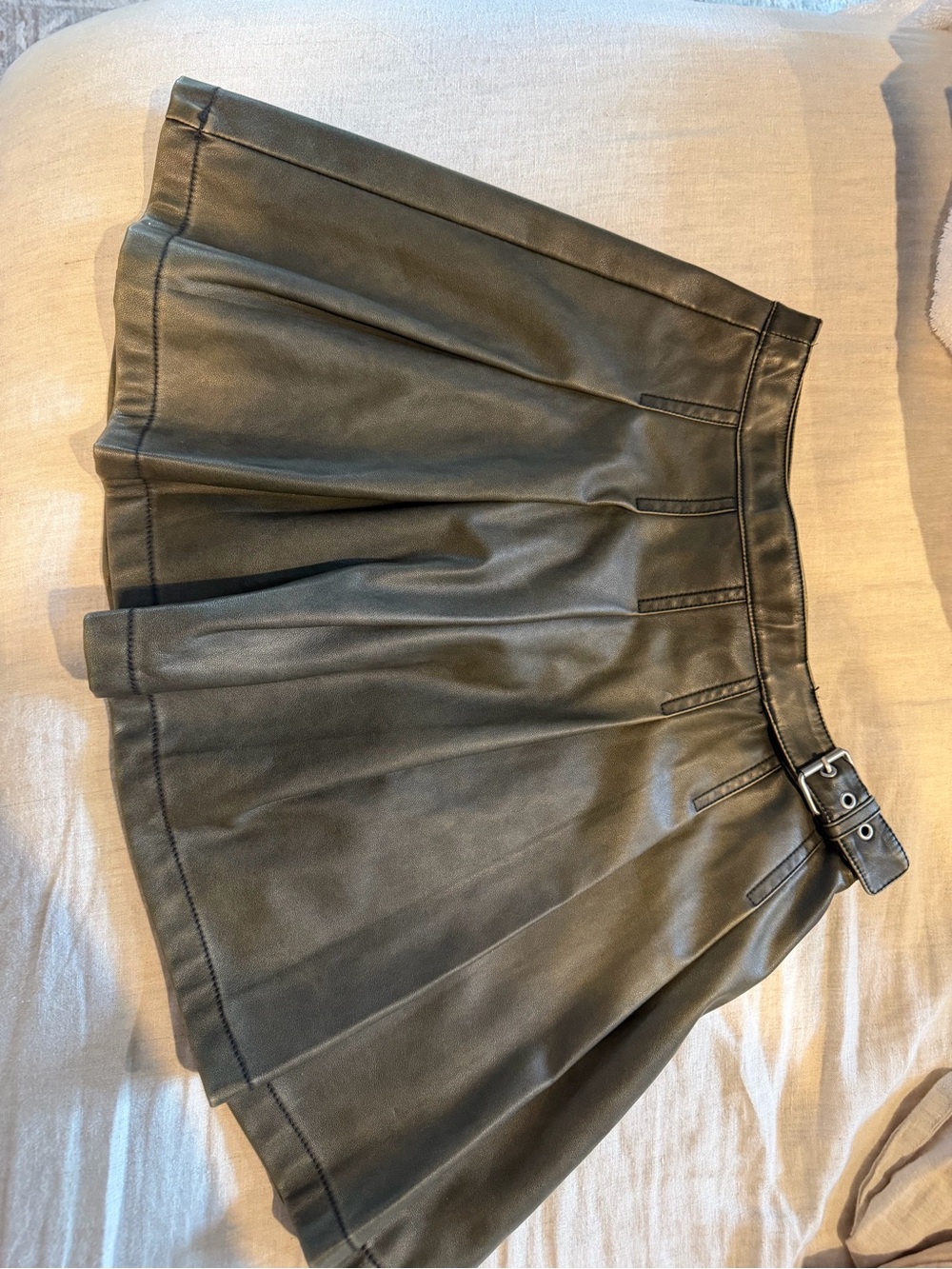 Zara Black Faux Leather Pleated Mini Skirt with Buckle Detail